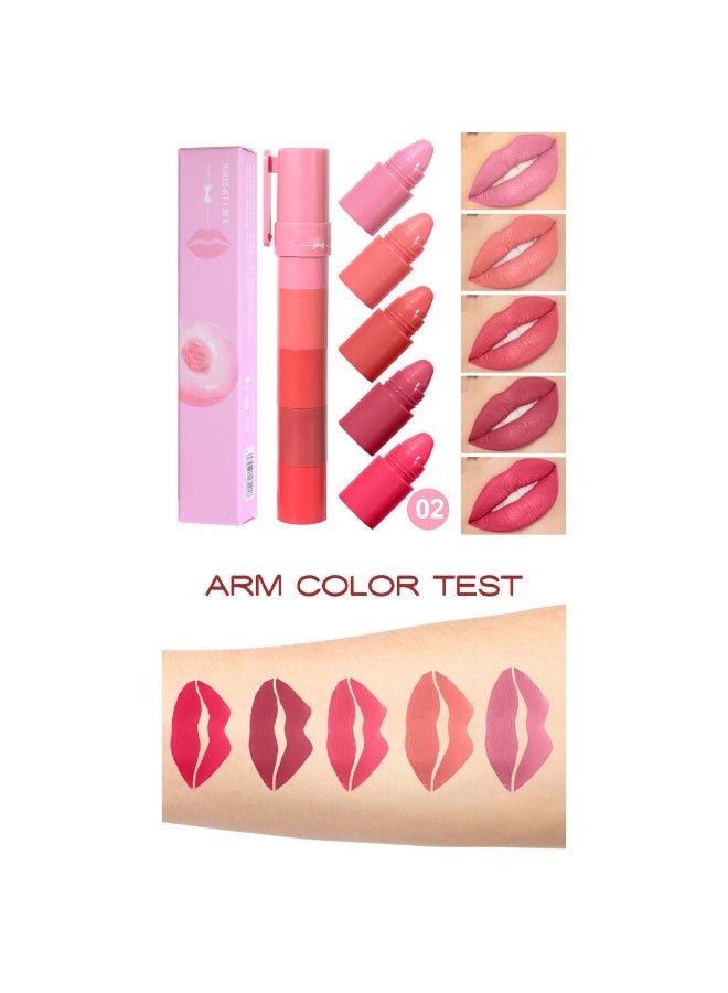 Huitich Fruit Five-Flavor Velvet Matte Lipstick 5-in-1 Set – Long-Lasting Smudge-Proof (Shade 02) - Image 5